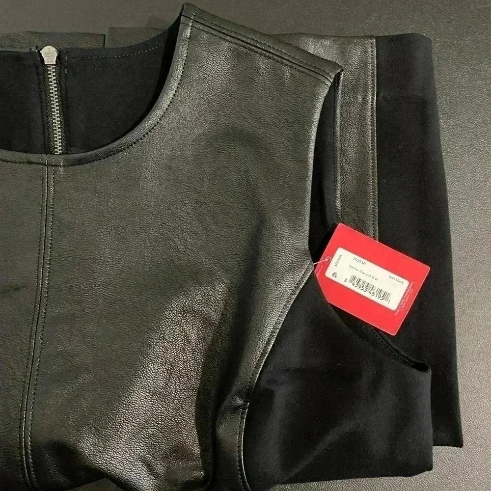 New SPANX Leather Ponte Midi Dress Sheath Stretch Faux Office Siren Boardroom